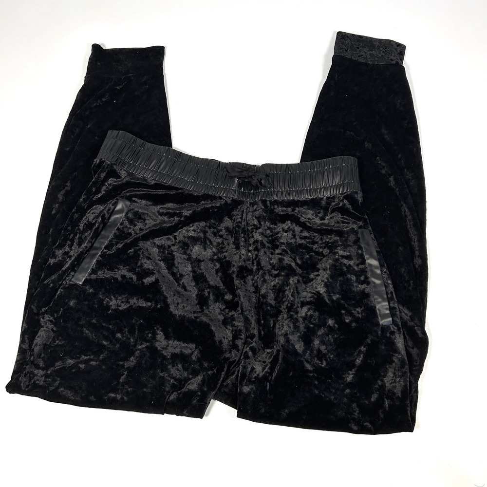 Juicy Couture Drawstring Velour Joggers faux leather trim- Black size small y2k